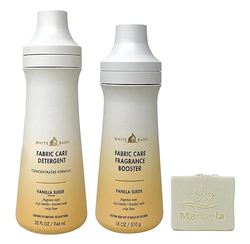 Bath & Body Works Vanilla Suede Fabric Care Detergent and Fragrance Booster Duo Set with a Natural Oats Bar Soap