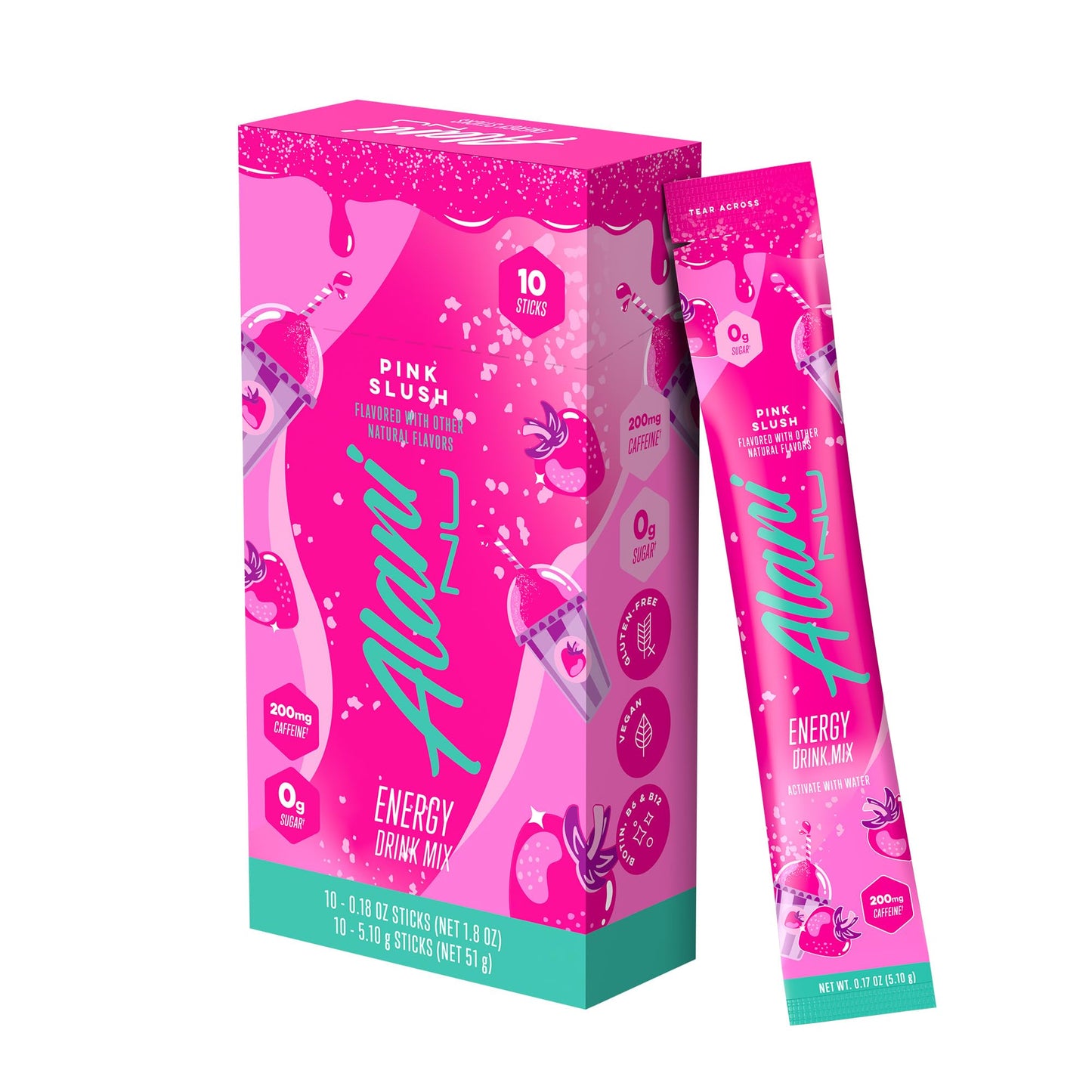 Alani Nu PINK SLUSH Energy Sticks, Energy Drink Powder, 200mg Caffeine, Pre Workout Performance with Antioxidants, On-The-Go Drink Mix, Biotin, B