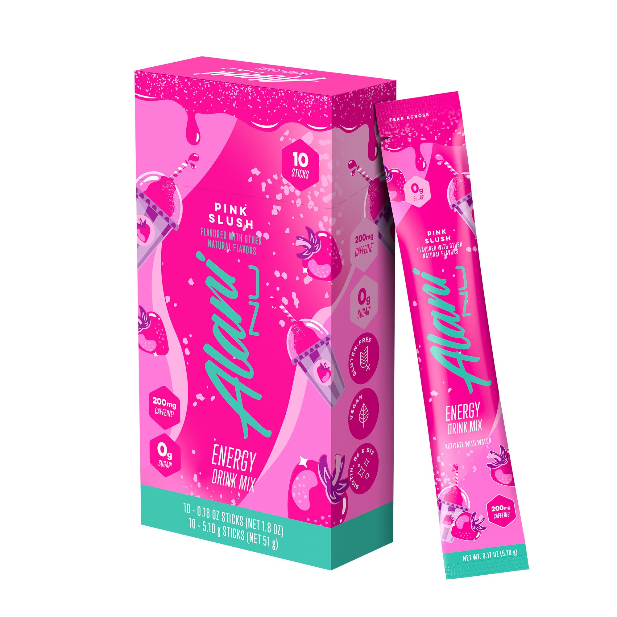 Alani Nu PINK SLUSH Energy Sticks, Energy Drink Powder, 200mg Caffeine, Pre Workout Performance with Antioxidants, On-The-Go Drink Mix, Biotin, B