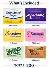 300 Count Sugar & Sweetener Packets Variety | White Sugar, Raw Sugar In The Raw, Zero Calorie Sweeteners | Coffee Sweetener Assortment | Individually
