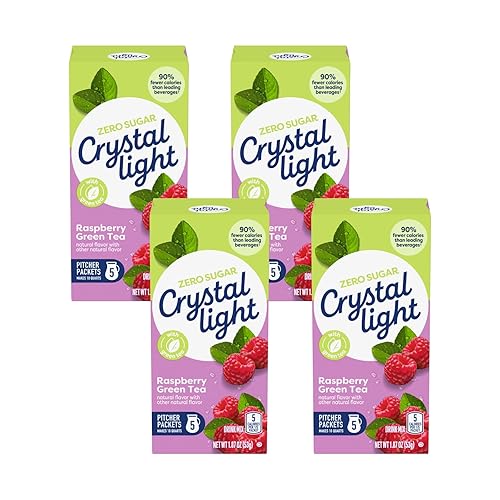 Crystal Light Green Tea Raspberry Drink Mix (20 Pitcher Packets, 4 Canisters of 5)