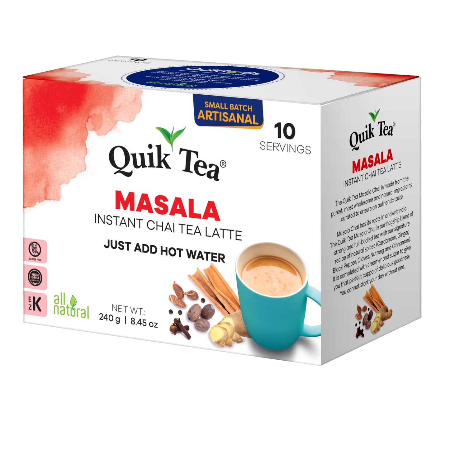 Quik Tea Masala Spiced Chai - 10 Pouches (Pack of 3 for a Total of 30 Pouches)