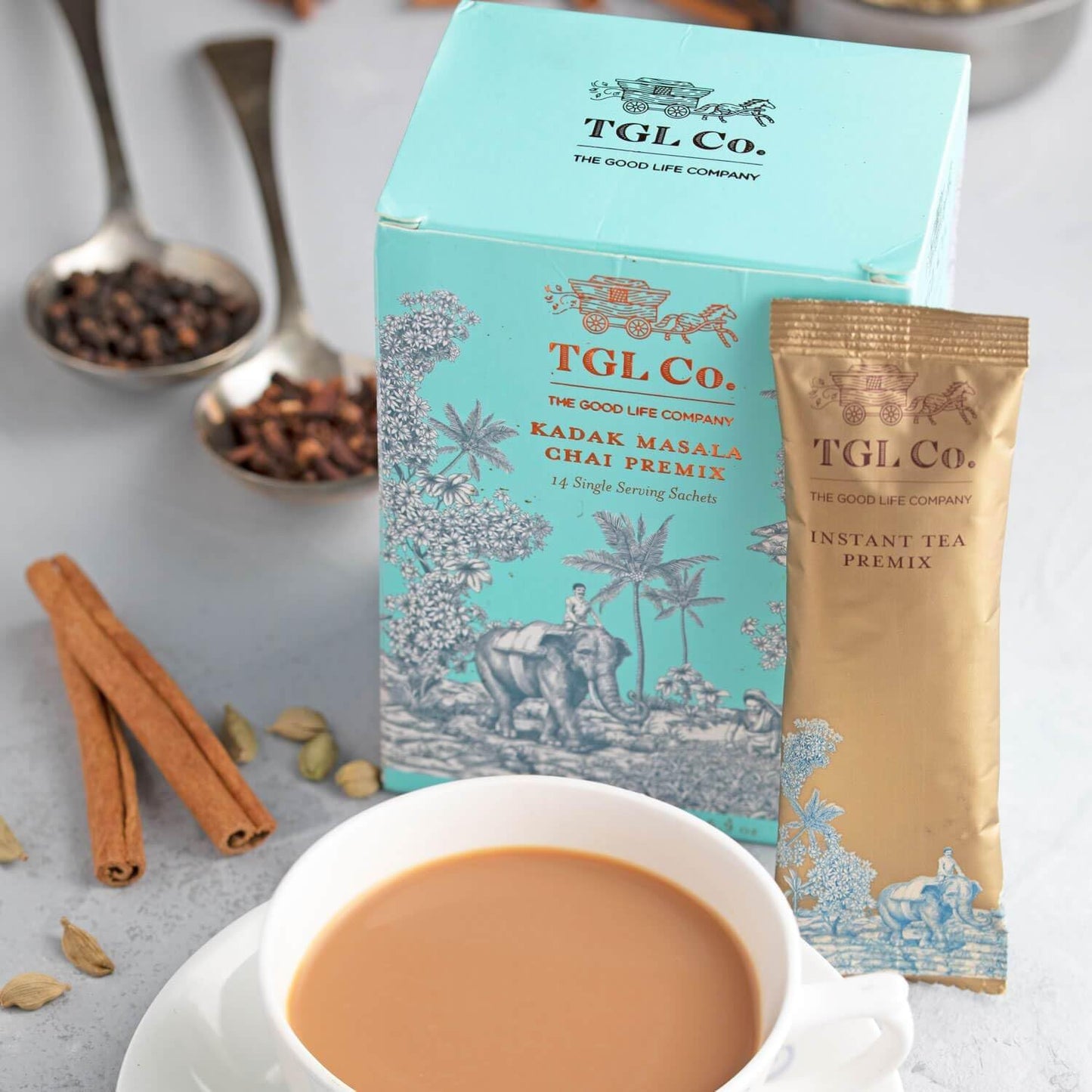 TGL Co. Kadak Masala Chai Instant Tea Premix - 14 Sachets | Bold Indian Spiced Chai Powder | Ready-to-Mix Hot Beverage