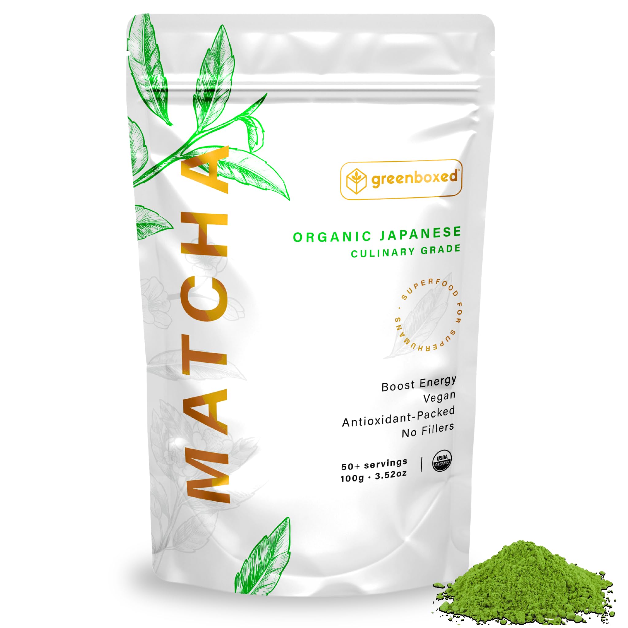 Greenboxed Matcha Powder, Pure Organic Matcha Powder from Japan, Sugar-Free Green Tea for Baking, Smoothies, Drinks, Uji Japanese Origin (Culinary