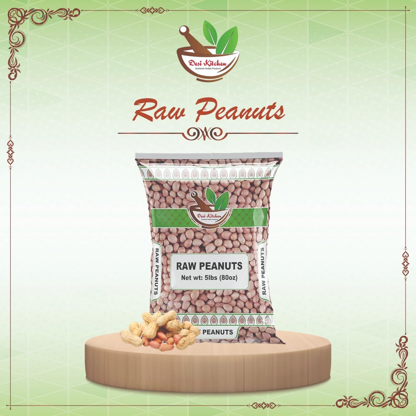 Desi Kitchen Raw Peanuts Whole with skin (Uncooked, Unsalted) 5lbs (80oz) by Rani Foods Inc