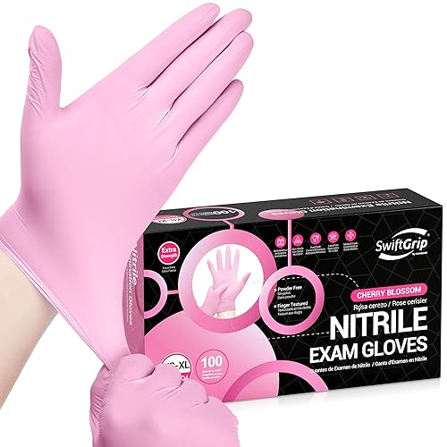 SwiftGrip Nitrile Exam Gloves, 4 Mil, Small, Cherry Blossom, Food Safe Gloves Disposable Latex Free, Powder Free for Cleaning Supplies, Esthetician
