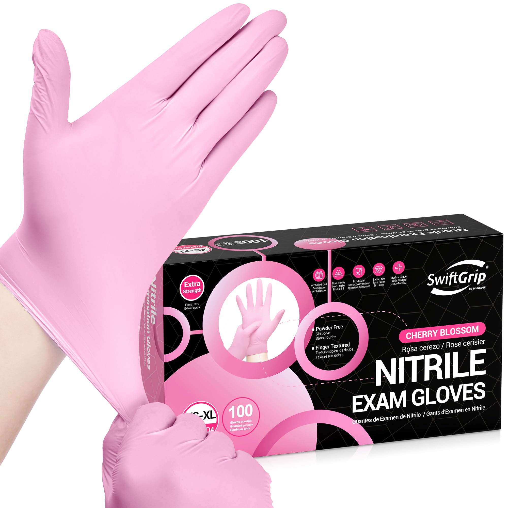 SwiftGrip Nitrile Exam Gloves, 4 Mil, Small, Cherry Blossom, Food Safe Gloves Disposable Latex Free, Powder Free for Cleaning Supplies, Esthetician