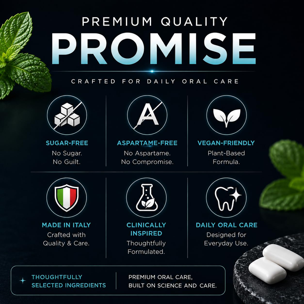 Theradentix Premium Remineralizing Gum - Nano Hydroxyapatite & Xylitol for Advanced Enamel Support - Sugar Free, Aspartame Free Mint, Made in Italy