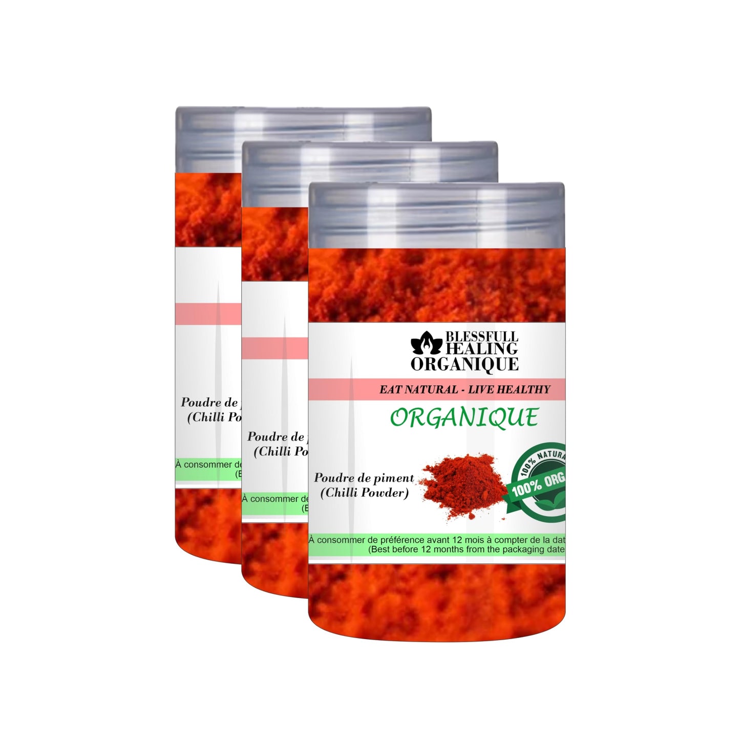 Blessfull Healing Organic Chilli Powder 100 Gram (3.52 oz) Each (Pack Of 3) = 300 Grams, Vegan