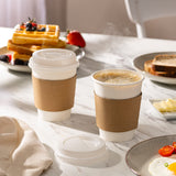 GUSTO [50 Sets - 12 oz. Disposable White Coffee Cups with White Lids, Sleeves - To Go Paper Hot Cups (Formerly Comfy Package)