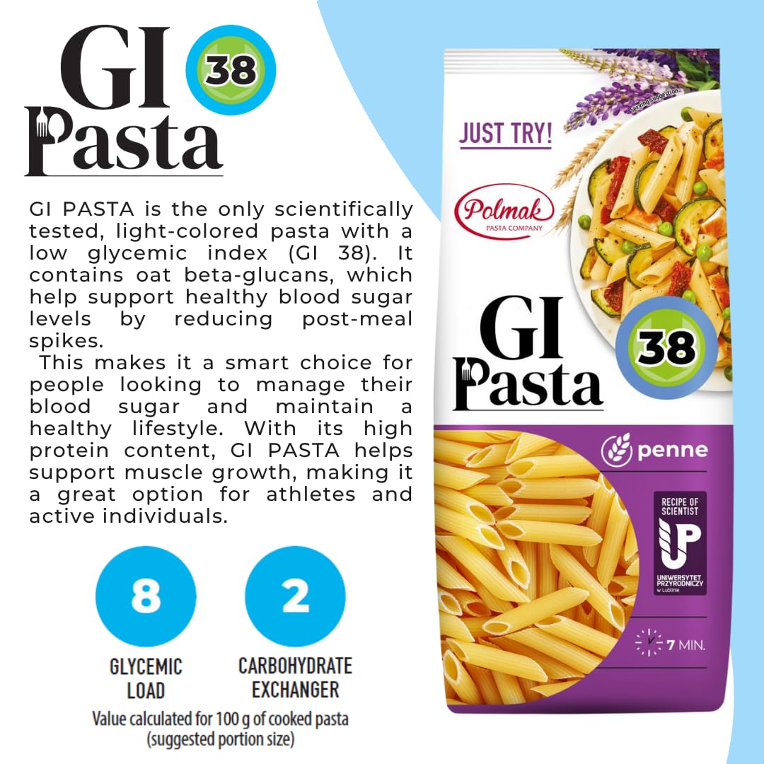 GI Pasta Penne, 8.8 oz | Low Glycemic, Premium Italian-Style Dry Pasta for Cooking, Perfect for Sauces and Everyday Meals