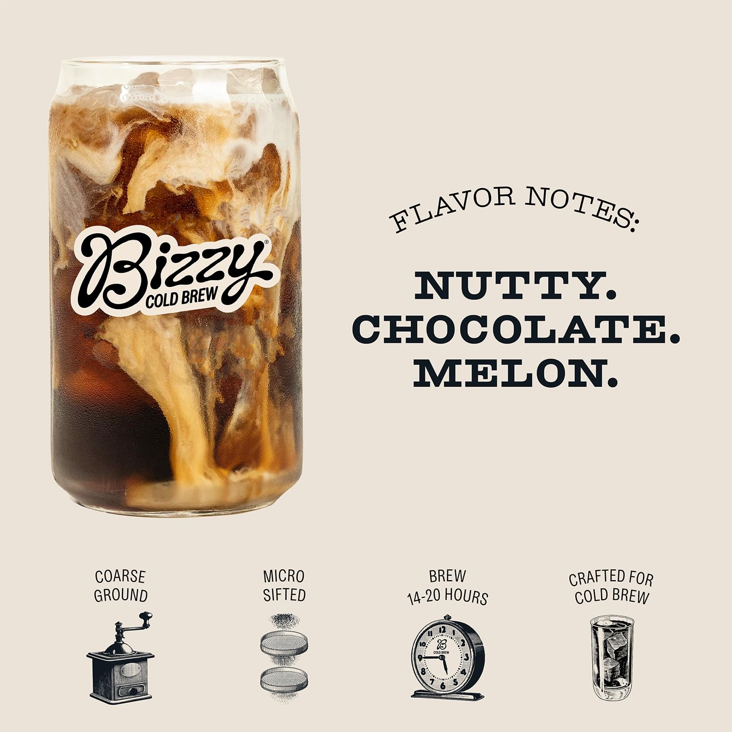 Bizzy Cold Brew Coffee | Decaf Blend | Water Process | Coarse Ground Coffee | Micro Sifted | Specialty Grade | 100% Arabica | Brew Bags | 12 Count |