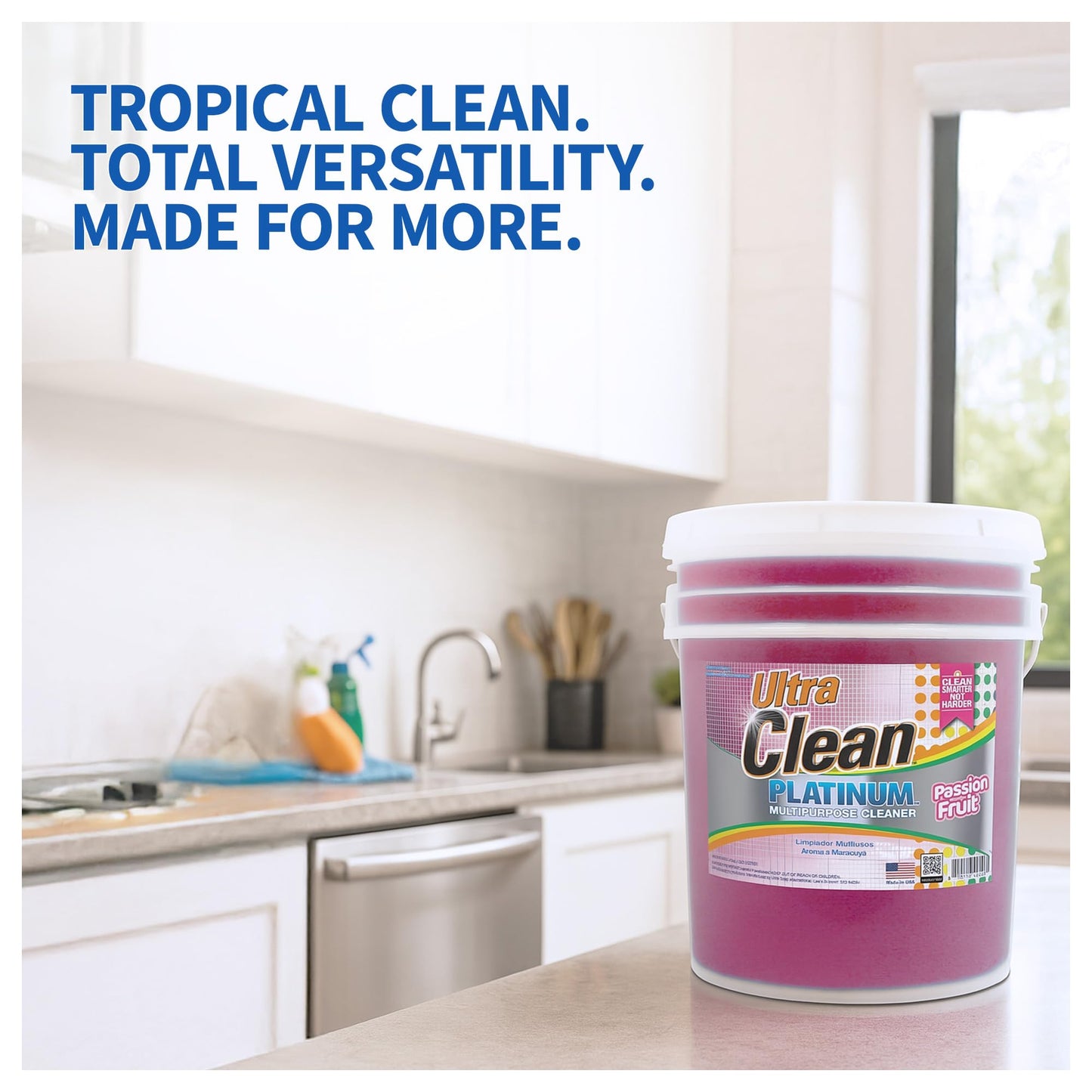 Ultra Clean Platinum Multipurpose Cleaner, Non-Abrasive and Bleach-Free, for Kitchen Counters, Bathroom Floors and Garage Spaces, Passion Fruit, 5 Gal