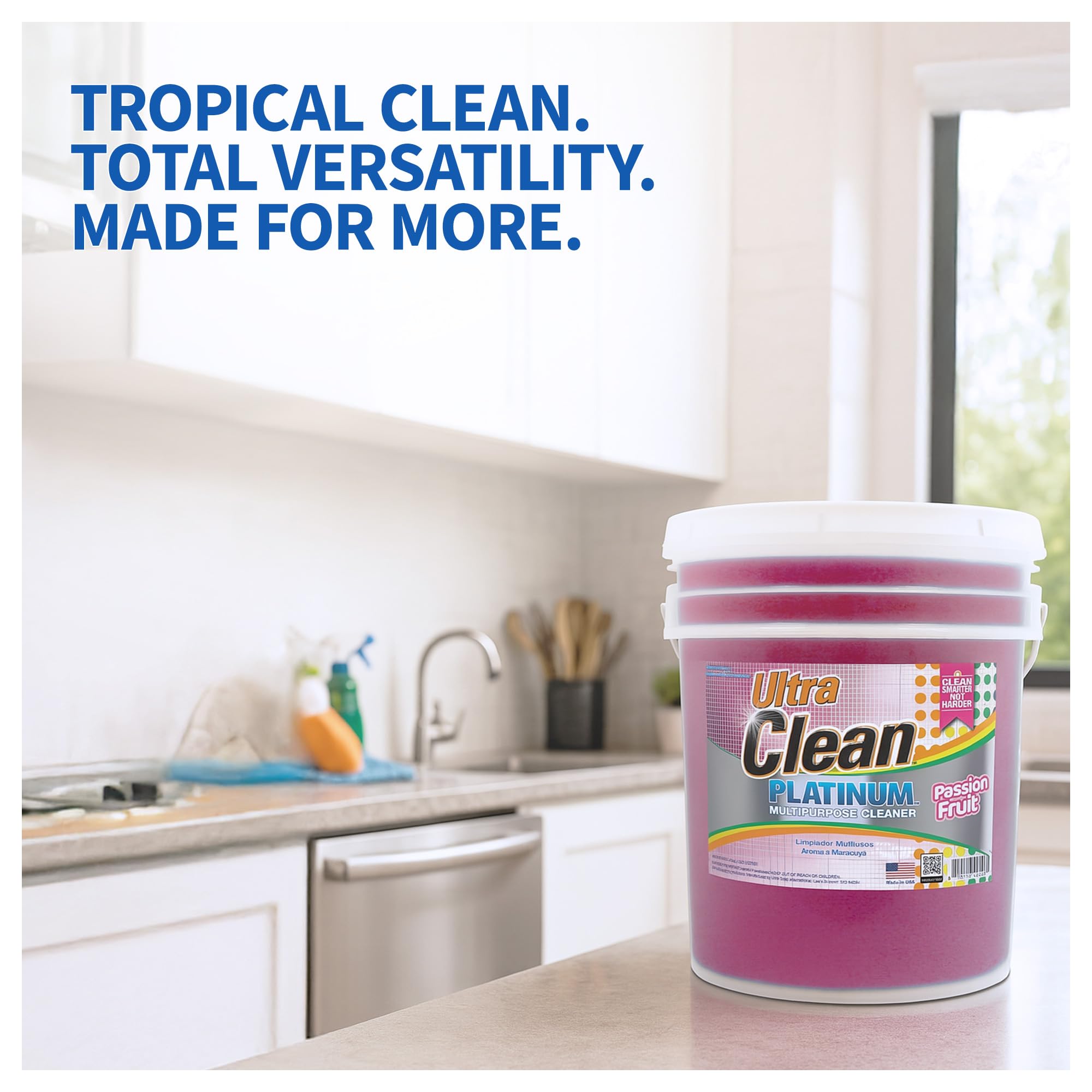 Ultra Clean Platinum Multipurpose Cleaner, Non-Abrasive and Bleach-Free, for Kitchen Counters, Bathroom Floors and Garage Spaces, Passion Fruit, 5 Gal