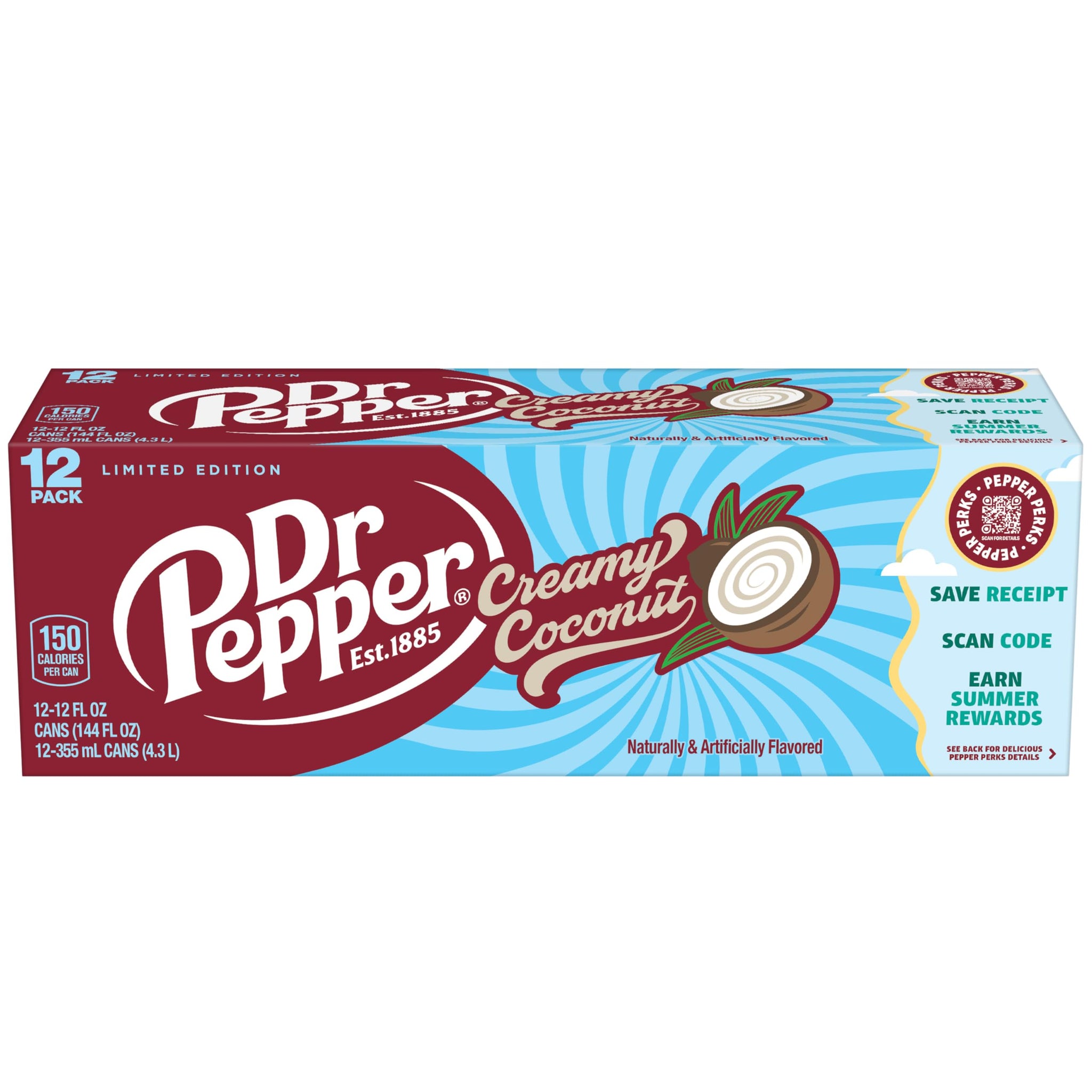 Dr Pepper Creamy Coconut Soda, 12 fl oz cans, 12 Pack