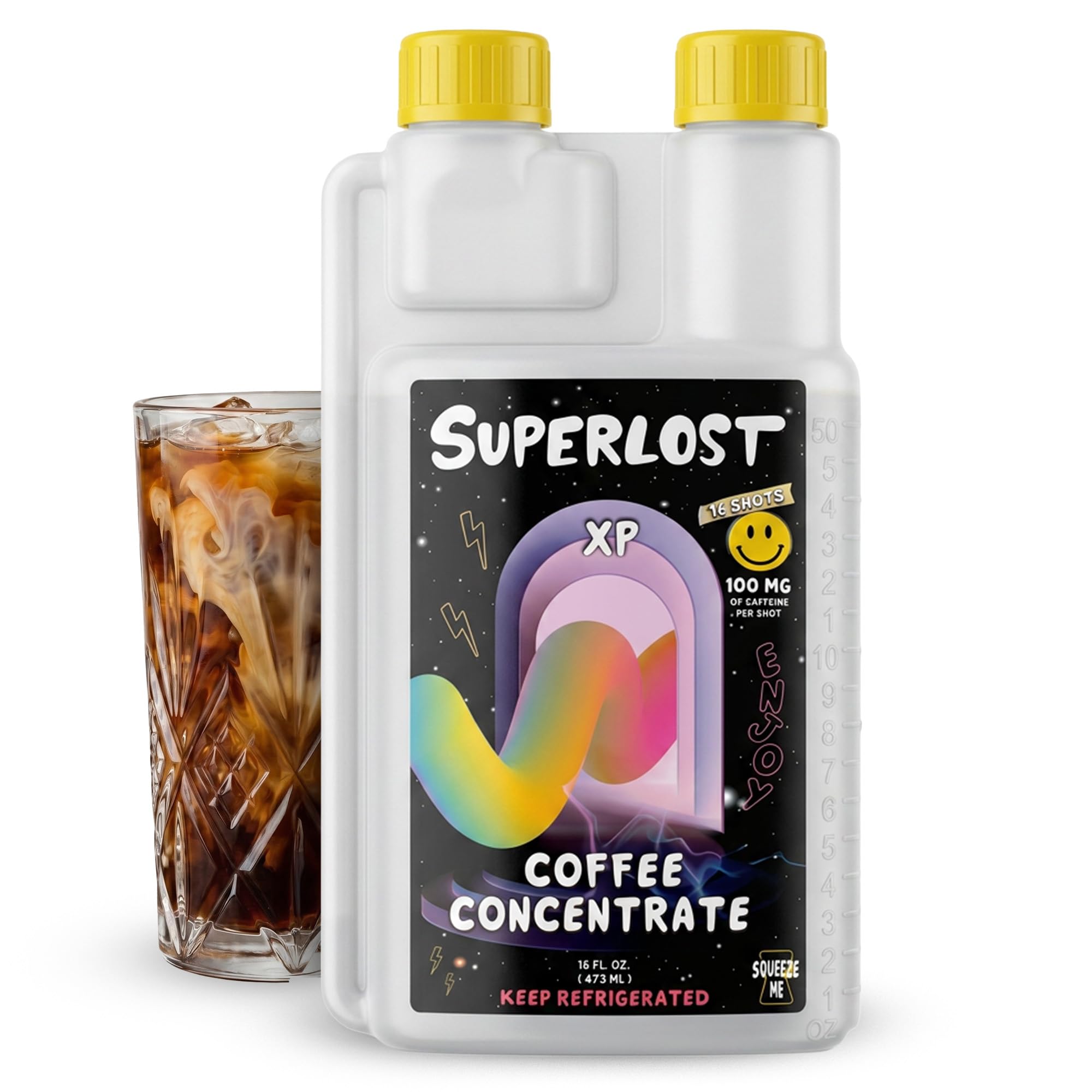 Superlost Coffee Concentrate Instant Coffee Freeze Dried 16 Servings 100mg Caffeine Per Shot Cold Brew Concentrate for Hot or Iced Coffee Instant