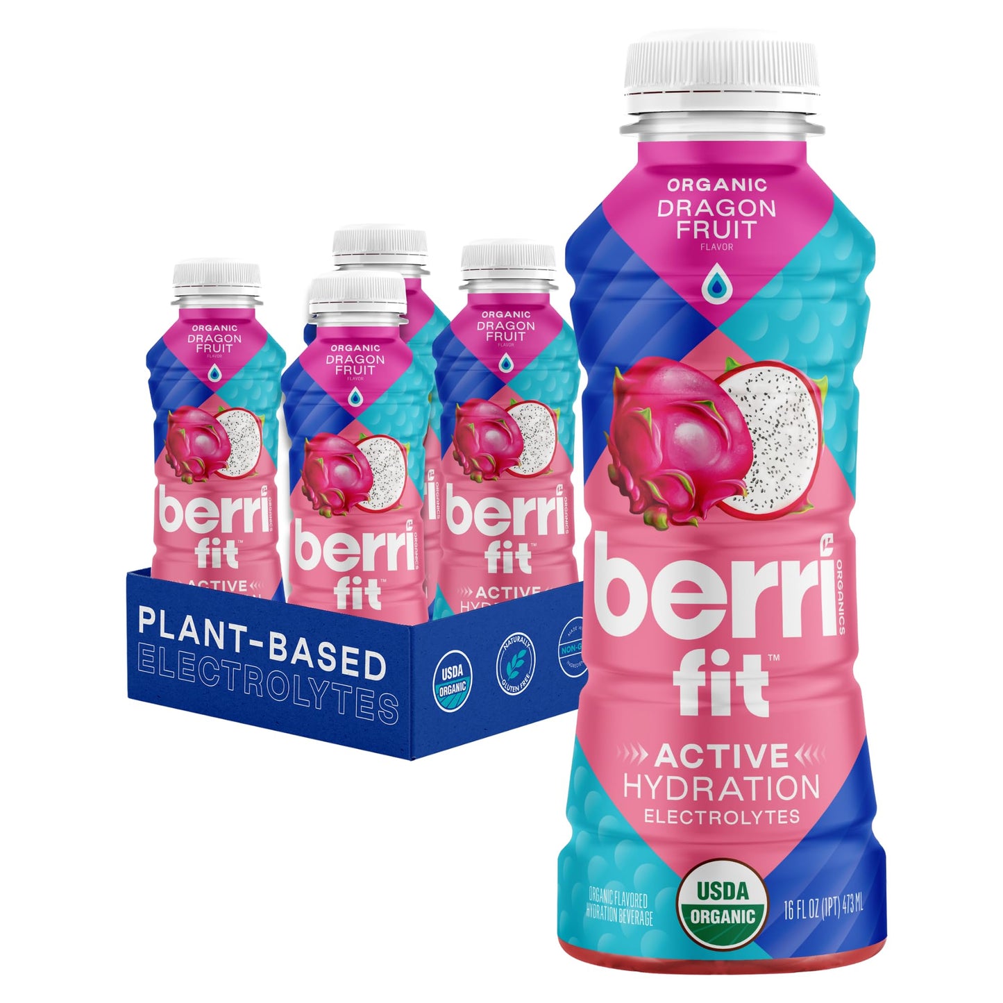 Berri Fit Hydration - Organic Dragon Fruit Flavor Natural Sports Drink - Plant-Based Electrolyte Beverage - Low Calorie, Paleo Coconut Water Solution