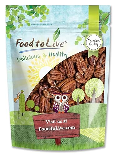 Food to Live - Dry Roasted Pecan Halves, 1 Pound - Oven Roasted Nuts, Unsalted, No Oil Added, Vegan, Kosher, Bulk. Good Source of Protein and Fiber.