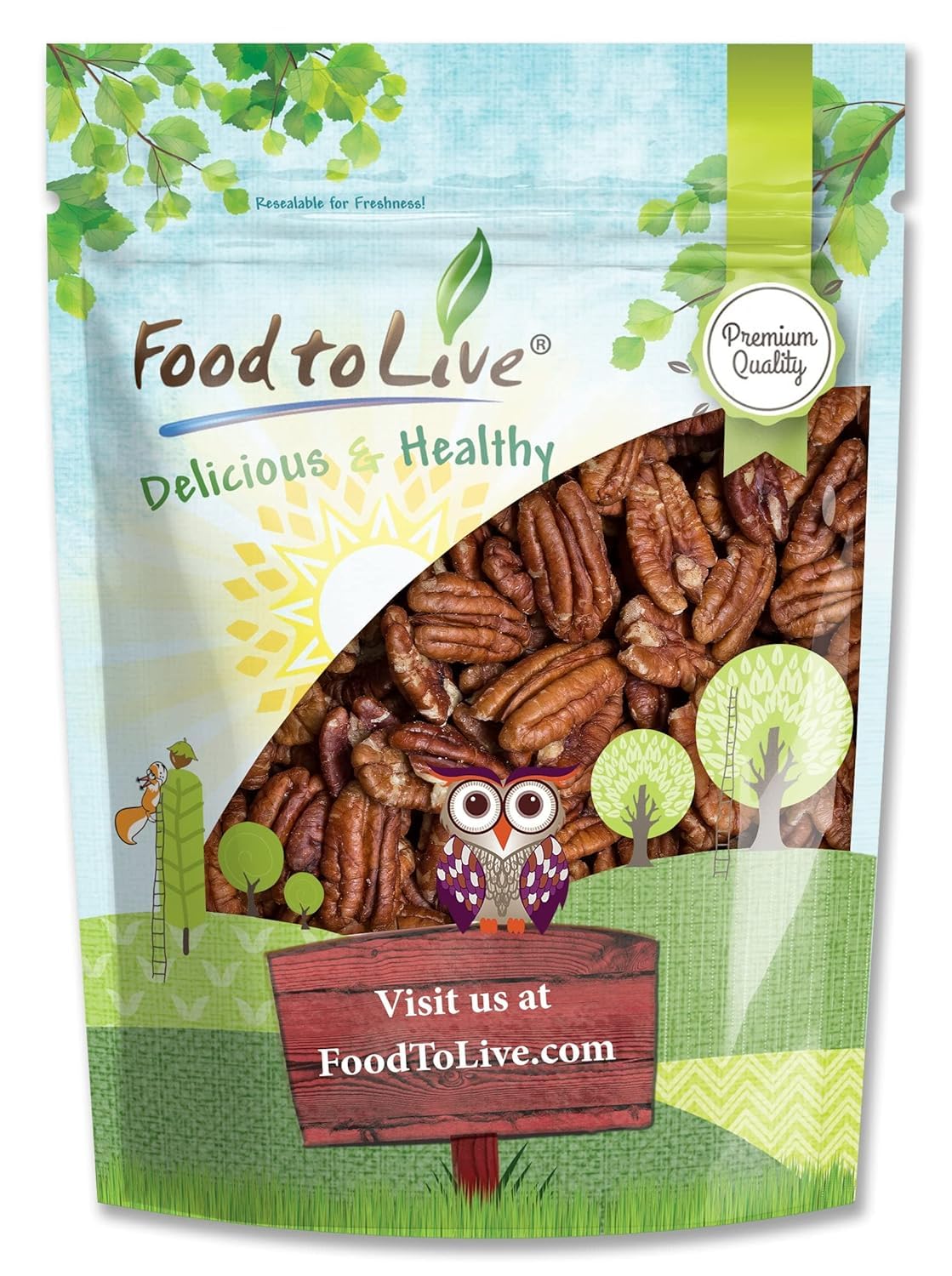 Food to Live - Dry Roasted Pecan Halves, 1 Pound - Oven Roasted Nuts, Unsalted, No Oil Added, Vegan, Kosher, Bulk. Good Source of Protein and Fiber.