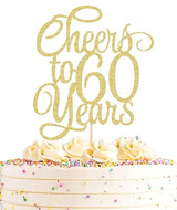 AHAORAY Cheers to 60 Years Cake Topper - Gold Glitter 60th Birthday Cake Decorating Supplies, Perfect for Wedding, Anniversary or Birthday Party