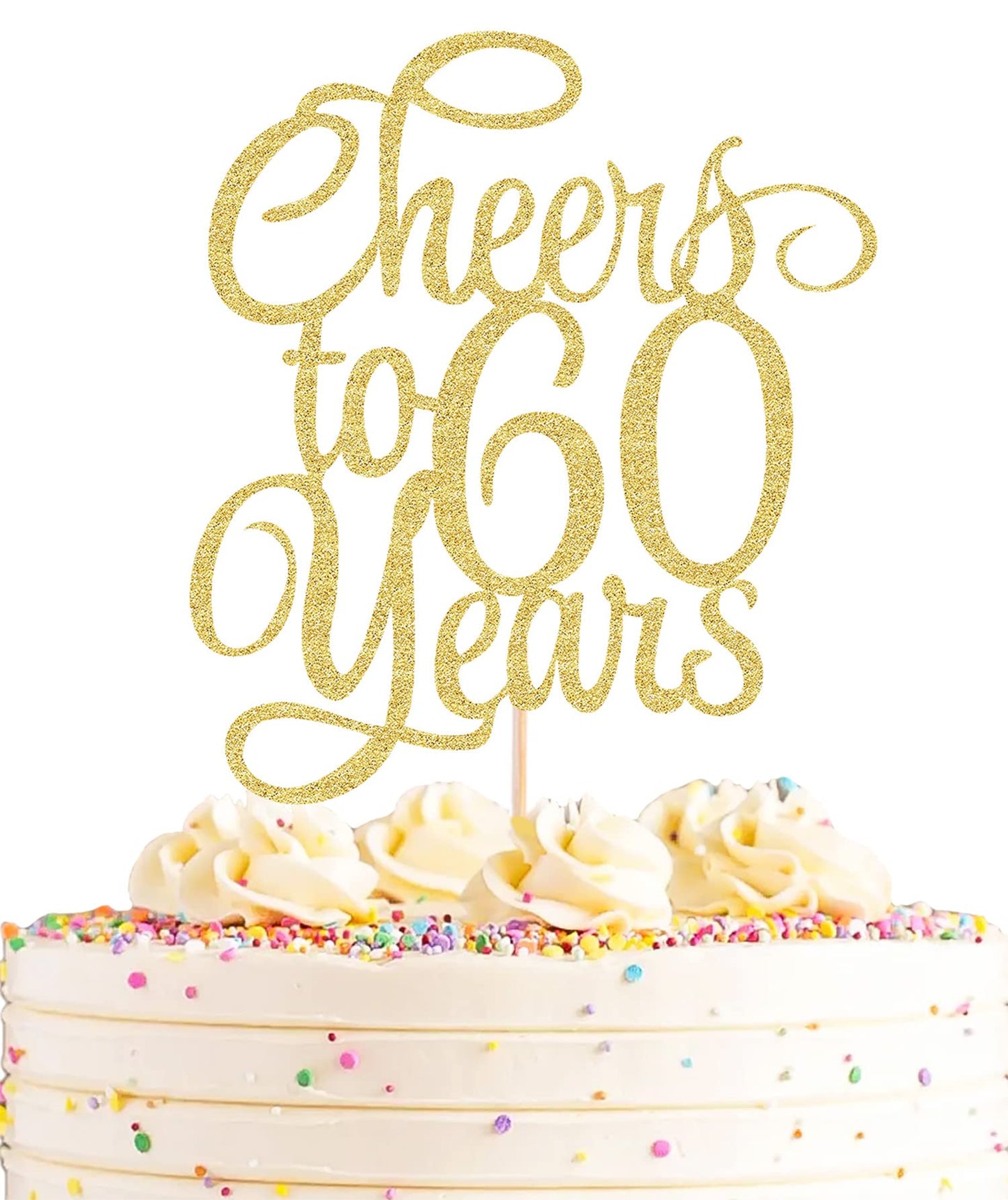 AHAORAY Cheers to 60 Years Cake Topper - Gold Glitter 60th Birthday Cake Decorating Supplies, Perfect for Wedding, Anniversary or Birthday Party