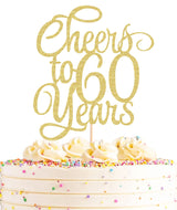 AHAORAY Cheers to 60 Years Cake Topper - Gold Glitter 60th Birthday Cake Decorating Supplies, Perfect for Wedding, Anniversary or Birthday Party