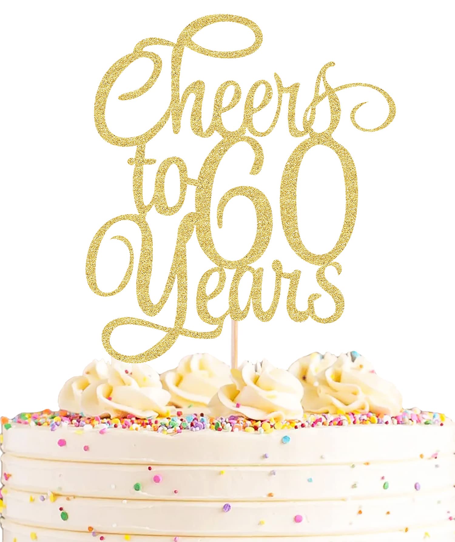 AHAORAY Cheers to 60 Years Cake Topper - Gold Glitter 60th Birthday Cake Decorating Supplies, Perfect for Wedding, Anniversary or Birthday Party