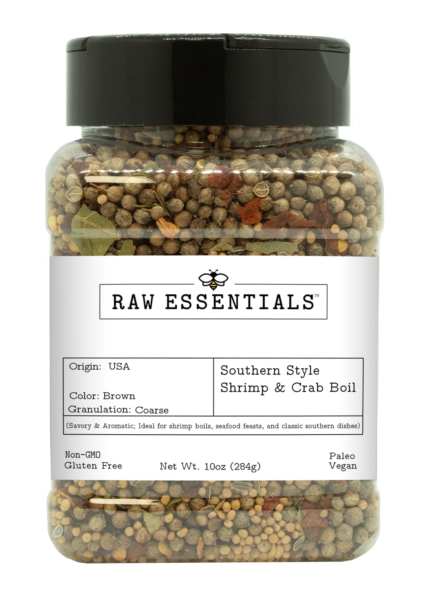 Raw Essentials Southern Style Shrimp & Crab Boil Seasoning - Savory & Aromatic Blend for Seafood Boils - Non-GMO, Gluten-Free, Vegan, Paleo - 10 oz