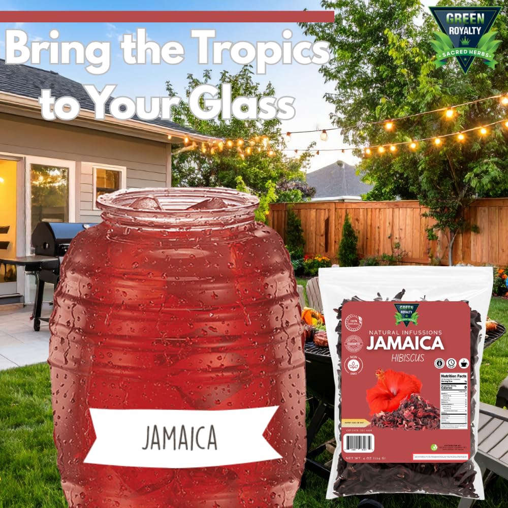 Green Royalty Jamaica (Hibiscus) 4 oz - 100% Natural Dried Hibiscus Flowers - Non-GMO, Gluten-Free, Caffeine-Free Herbal Infusion - Perfect for Hot or