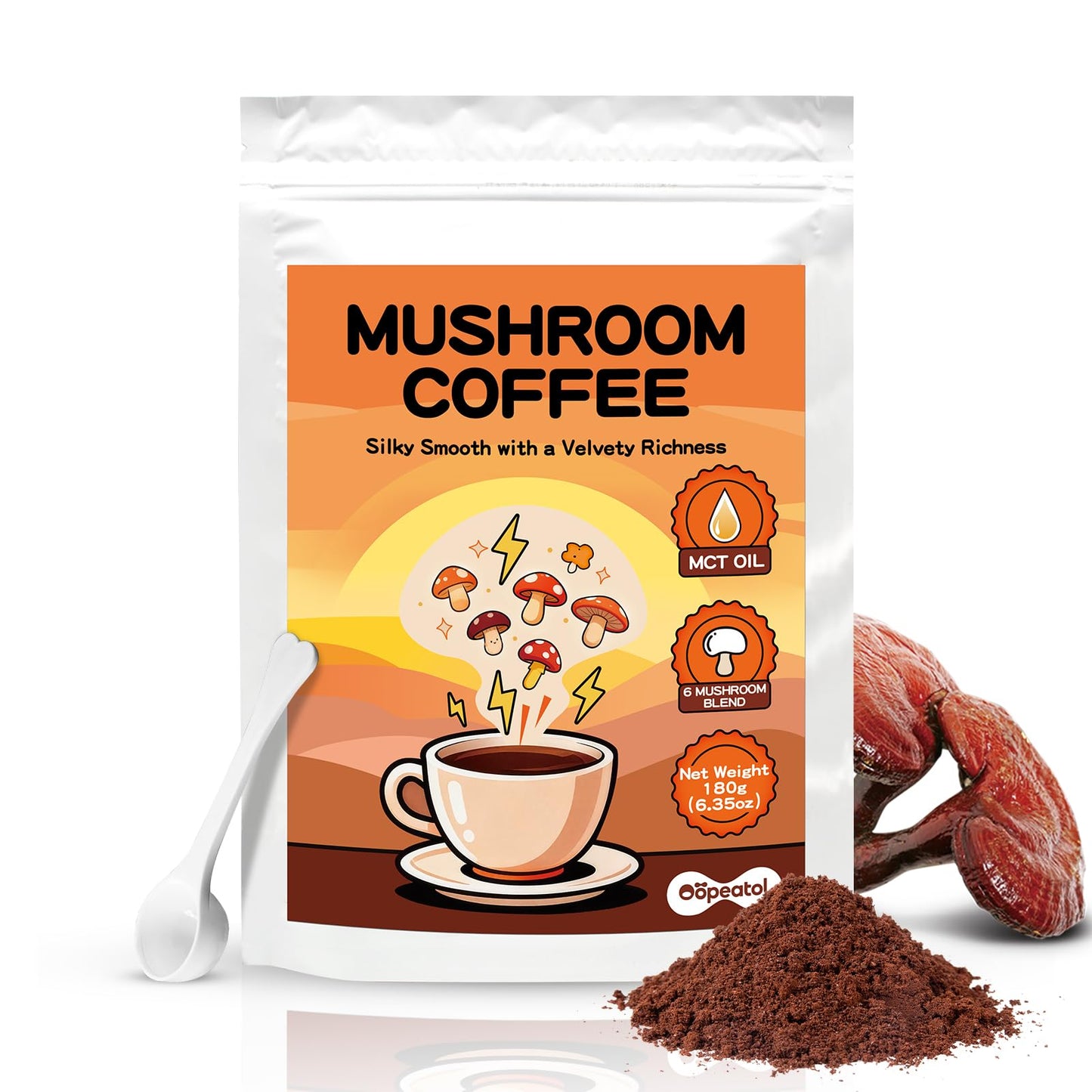 Mushroom Coffee Instant Powder with 6 Functional Mushrooms (Lion‘s Mane, Reishi, Cordyceps) - Focus, Energy & Body protection Support, Low Caffeine