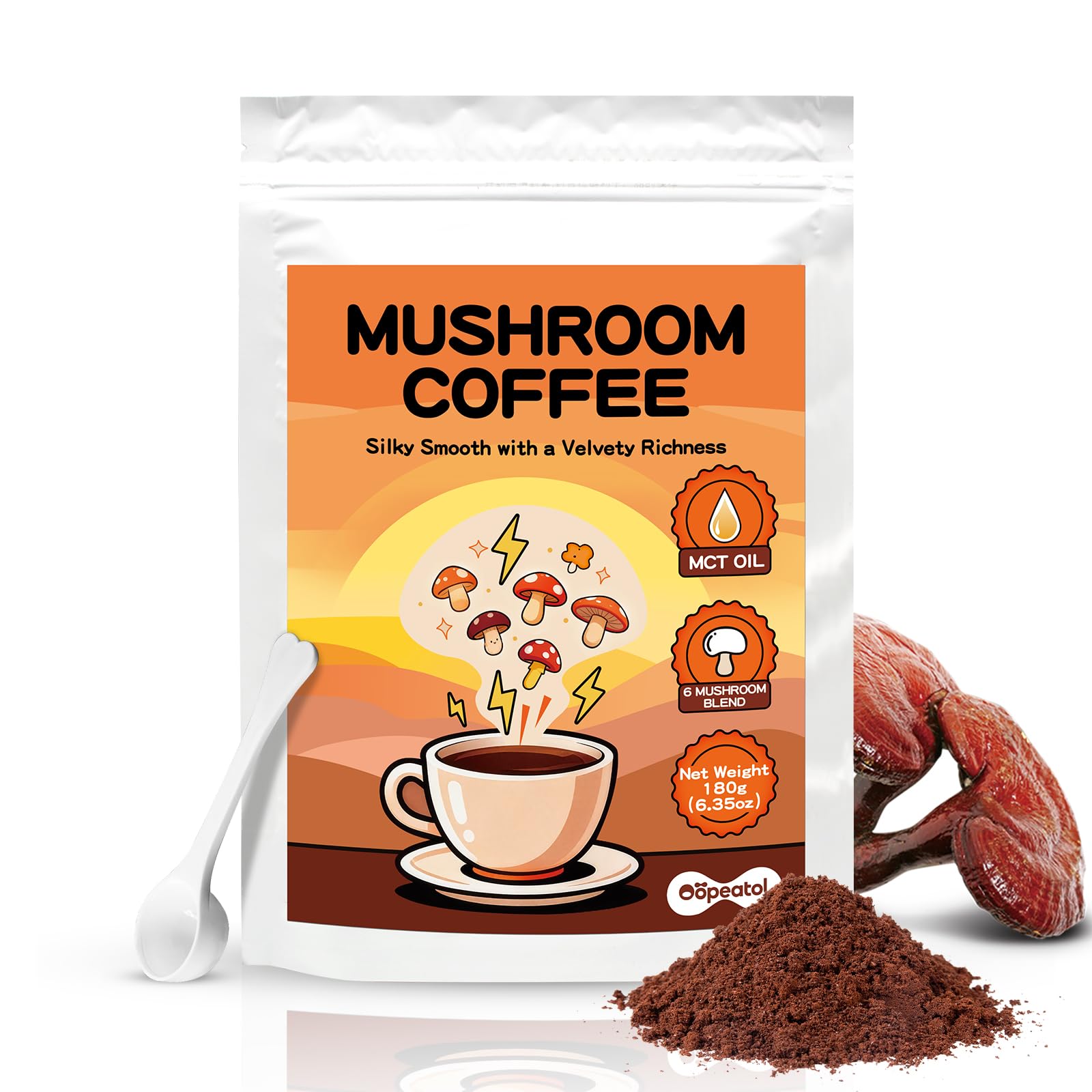 Mushroom Coffee Instant Powder with 6 Functional Mushrooms (Lion‘s Mane, Reishi, Cordyceps) - Focus, Energy & Body protection Support, Low Caffeine