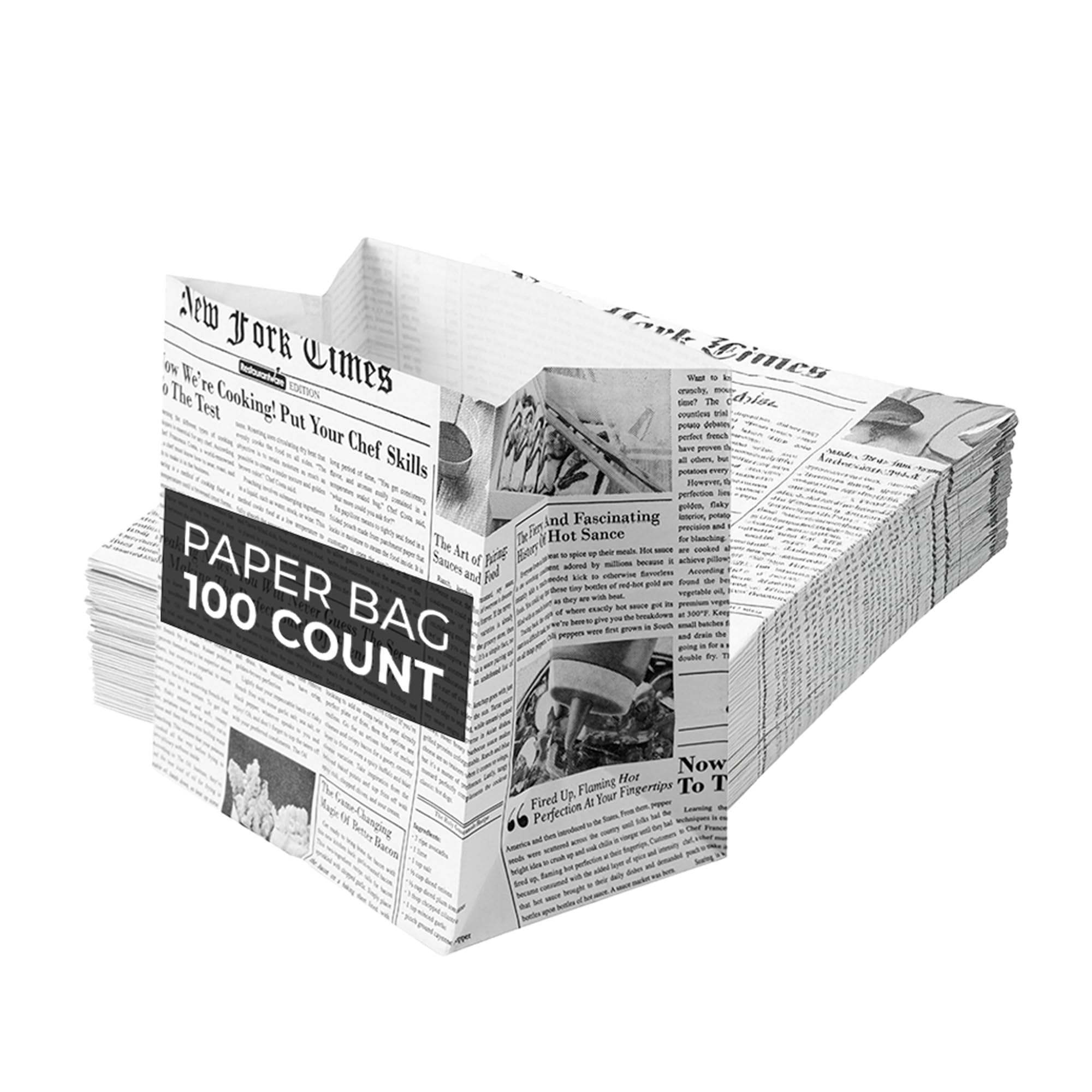 Restaurantware Snack Bags 100 Count 4 x 2.25 x 3.75 Inches Paper Flat Bottom Newsprint Small Food Bags Disposable Newsprint Color