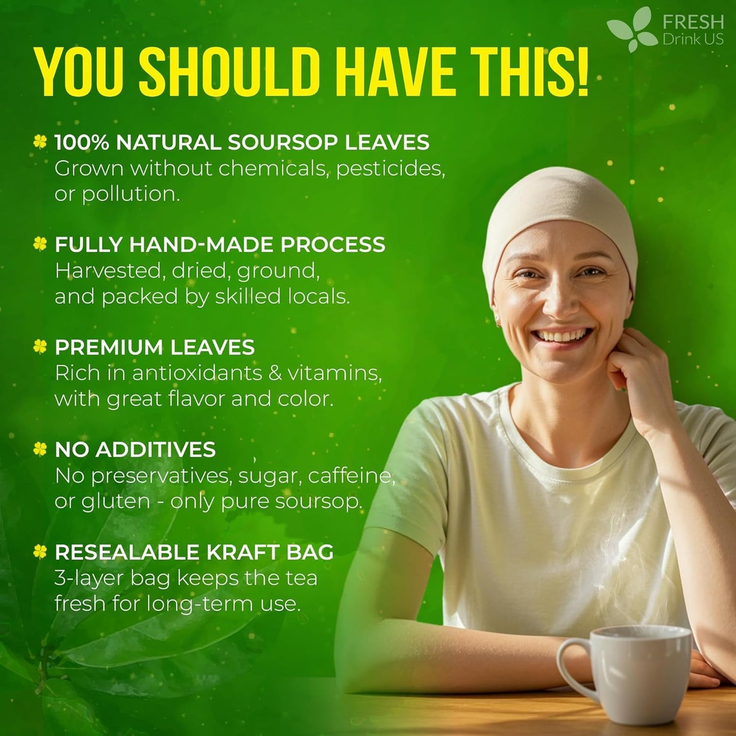 FreshDrinkUS, 240+ Premium Soursop Graviola Dried Leaves Tea, 230-250 Whole Soursop Leaves, Wildcrafted, Graviola , Guanabana , Hoja Guanabana, Loose
