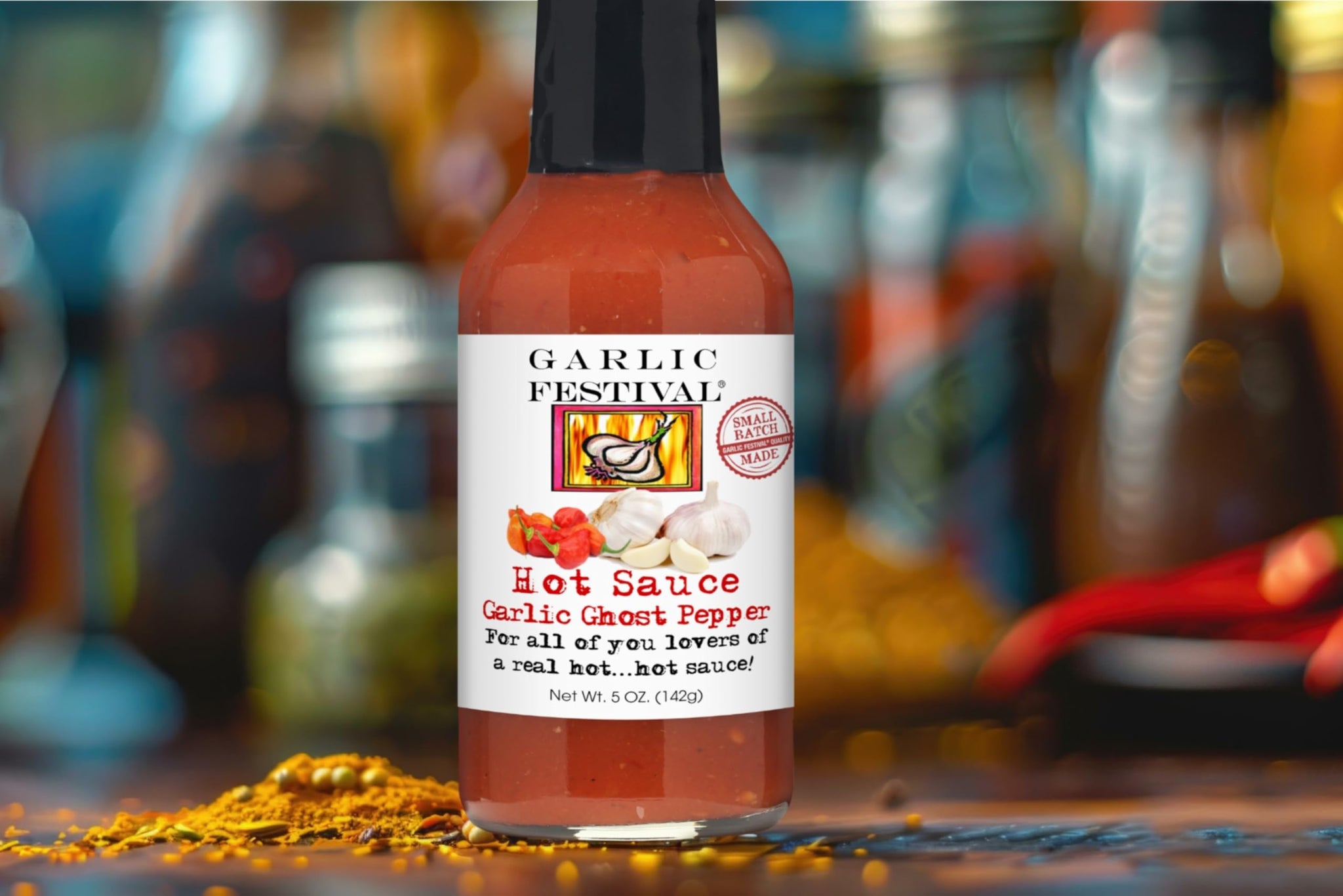 Garlic Festival Garlic Ghost Pepper Hot Sauce Net Wt. 5 oz.