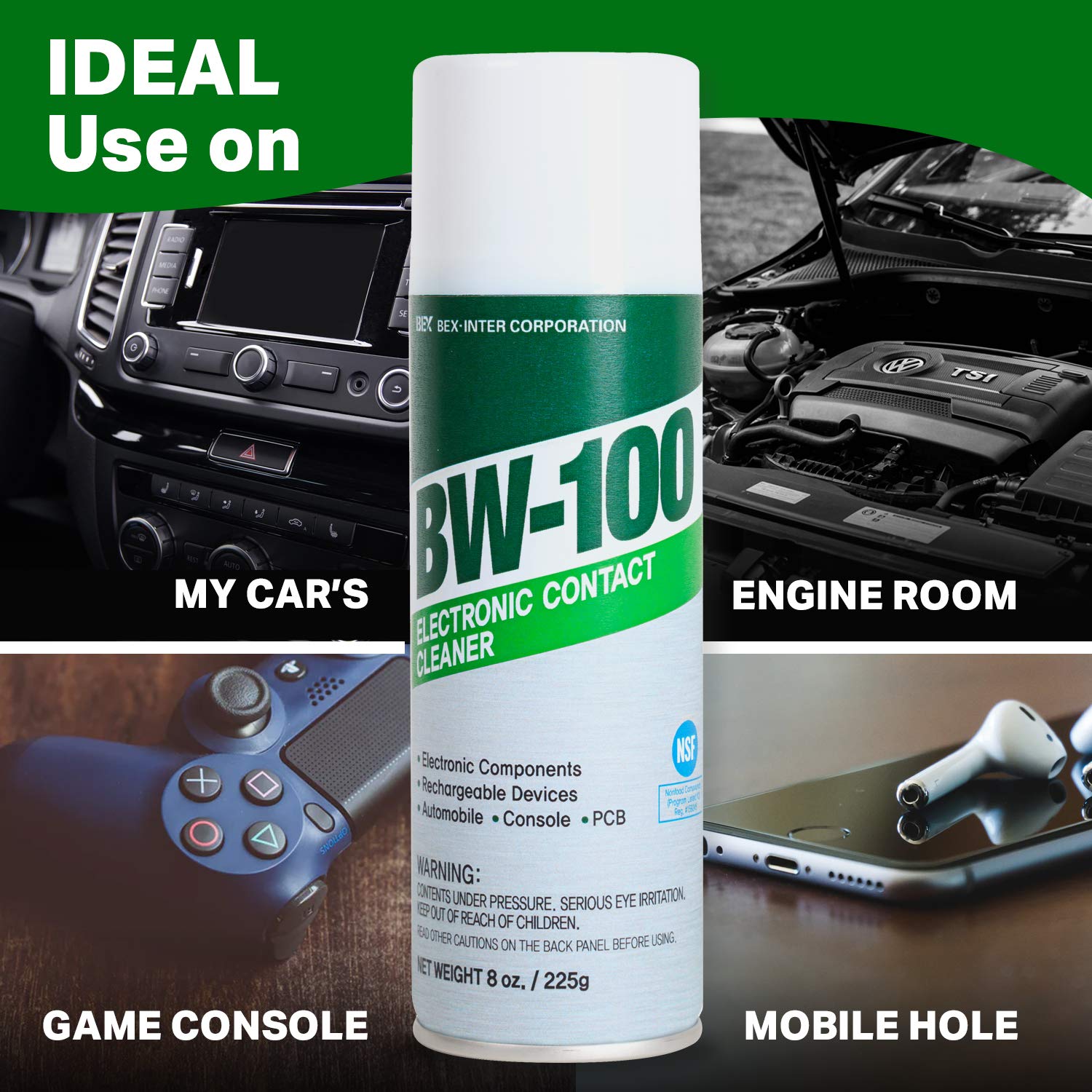 BW-100 Non-Flammable Electronic Contact Cleaner Aerosol Spray- Safely Cleans Joycons, Computers, PCB and More - Removes dust, Dirt and contaminants on