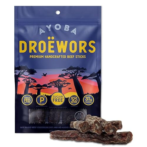 Ayoba Traditional Droewors Grass Fed Beef Paleo Sticks (2 Ounce, Pack of 1) - Keto Friendly, Air-Dried Beef Protein Snacks - Low Carb, Gluten Free
