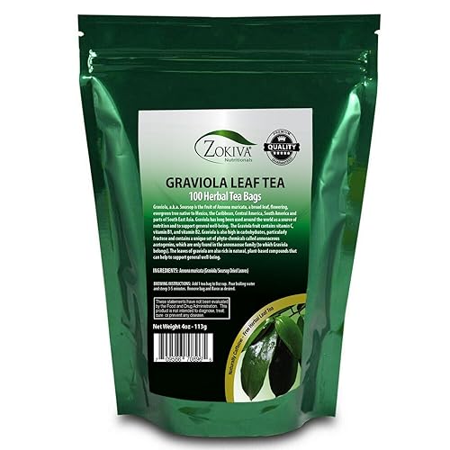 Zokiva Nutritionals Graviola Tea 100 Bags Soursop - Annona Muricata - Guanabana Herbal Tea - 100% Pure Soursop Leaf for - Caffeine-Free Graviola Tea