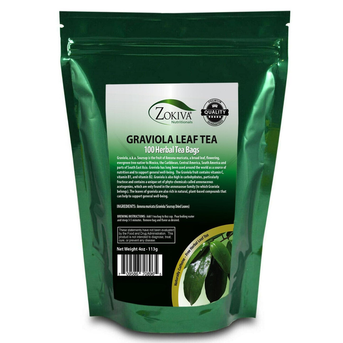 Zokiva Nutritionals Graviola Tea 100 Bags Soursop - Annona Muricata - Guanabana Herbal Tea - 100% Pure Soursop Leaf for - Caffeine-Free Graviola Tea
