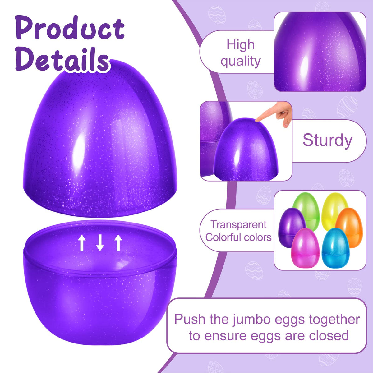 SpringFlower 12 PCS Jumbo Easter Eggs, 10" Large Plastic Easter Eggs for Easter Egg Hunt, Empty Easter Eggs for Filling Treats, Basket Stuffers