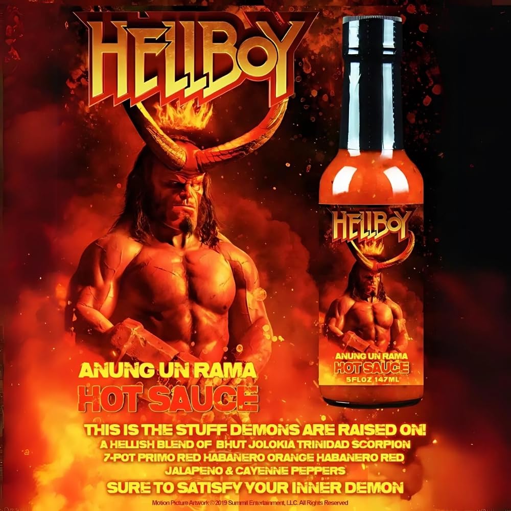 HELLBOY ANUNG UN RAMA Hot Sauce, Officially Licensed Hellboy 2019 Movie Hot Sauce “Anung un Rama." This is the stuff Demons are raised on! A Hellish