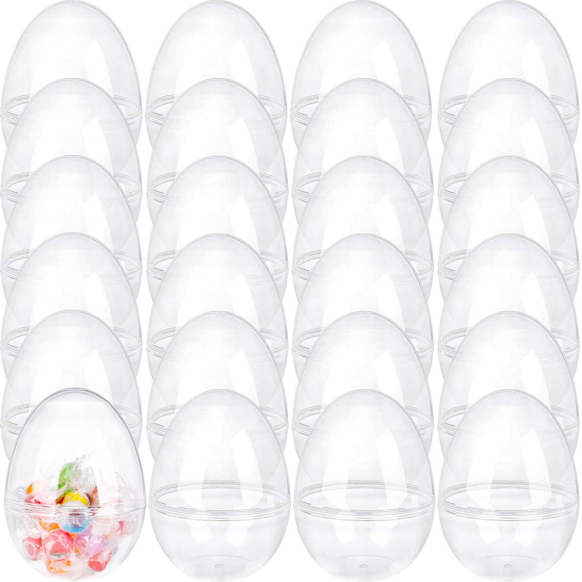 Barblog 24 Pcs 3.15 Inch/ 3.5 Inch/ 5 Inch Large Clear Easter Plastic Eggs Fillable Transparent Easter Eggs Bulk for Easter Hunt Easter (Clear ( 3.5