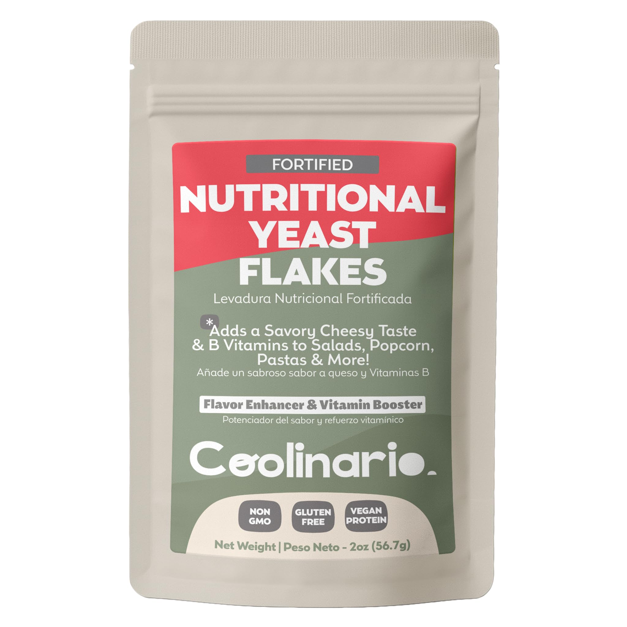 Coolinario Fortified Nutritional Yeast Flakes (2 Oz) Savory Cheese-Like Flavor for Vegan Cooking | Rich in B-Vitamins, Protein & Fiber | Ideal