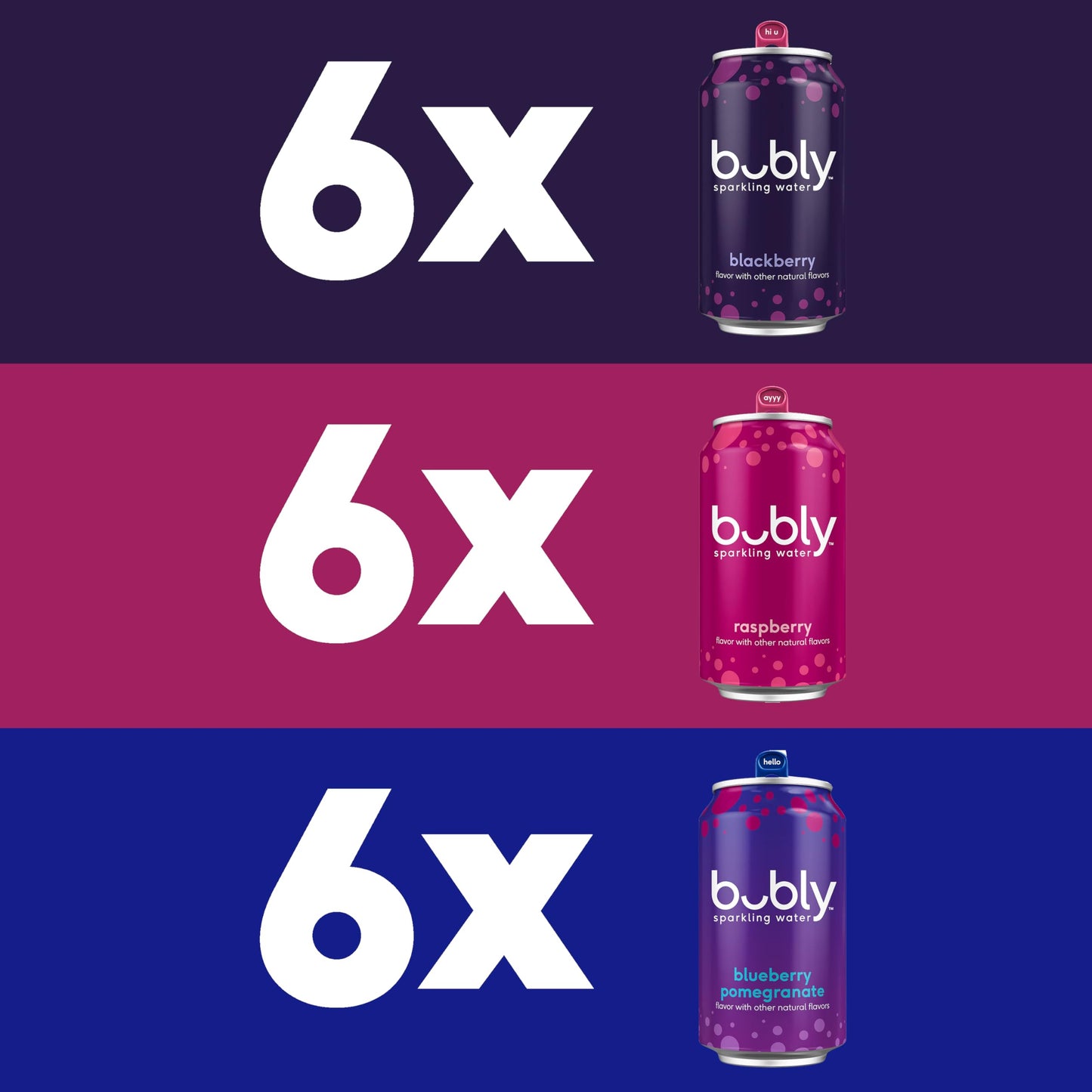 bubly, Triple Berry Variety Pack (Blackberry, Raspberry, Blueberry Pomegranate), Zero Sugar & Zero Calories, 12 Fl Oz Cans (Pack of 18)
