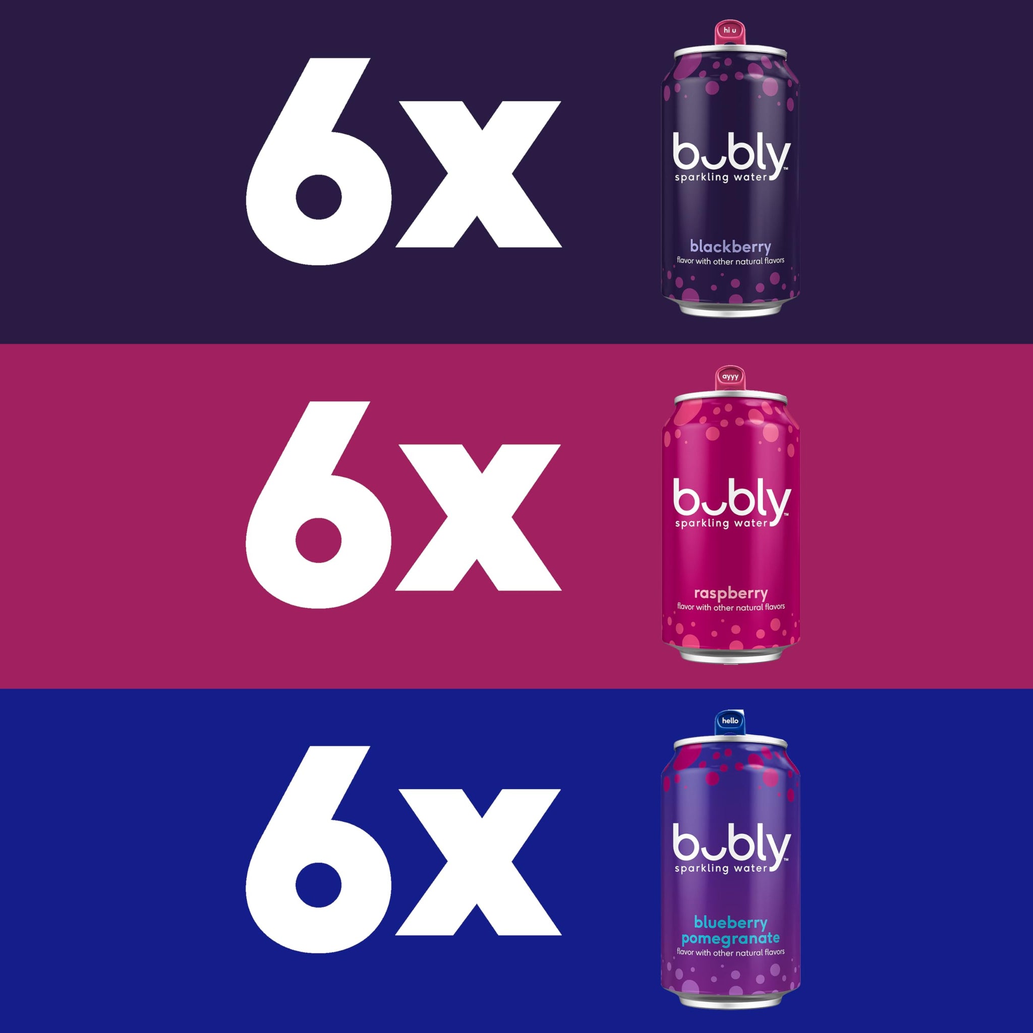 bubly, Triple Berry Variety Pack (Blackberry, Raspberry, Blueberry Pomegranate), Zero Sugar & Zero Calories, 12 Fl Oz Cans (Pack of 18)