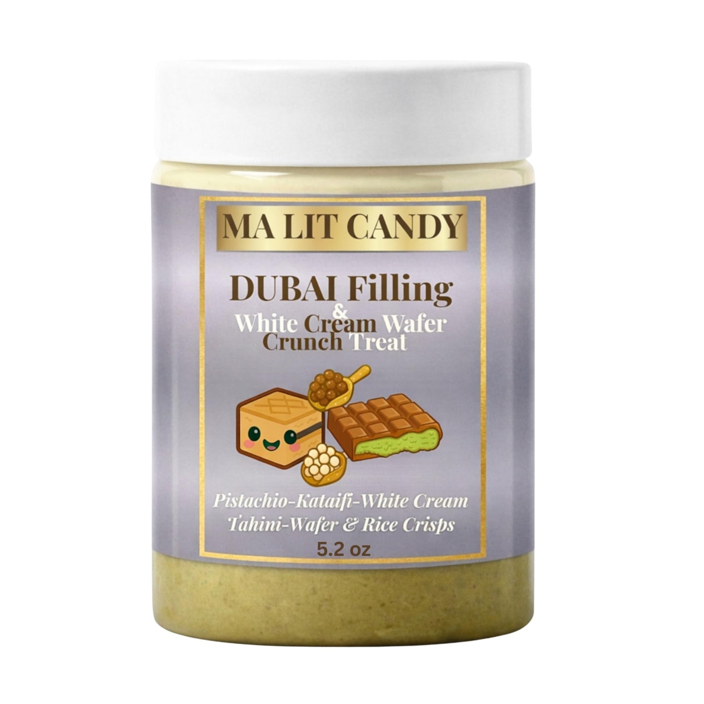 Dubai Chocolate Dessert Jar - Pistachio Kataifi White Cream Crunch with Rice Crisps - 5.2 oz - MA LIT CANDY Layered Dubai Chocolate Treat Jar - Great
