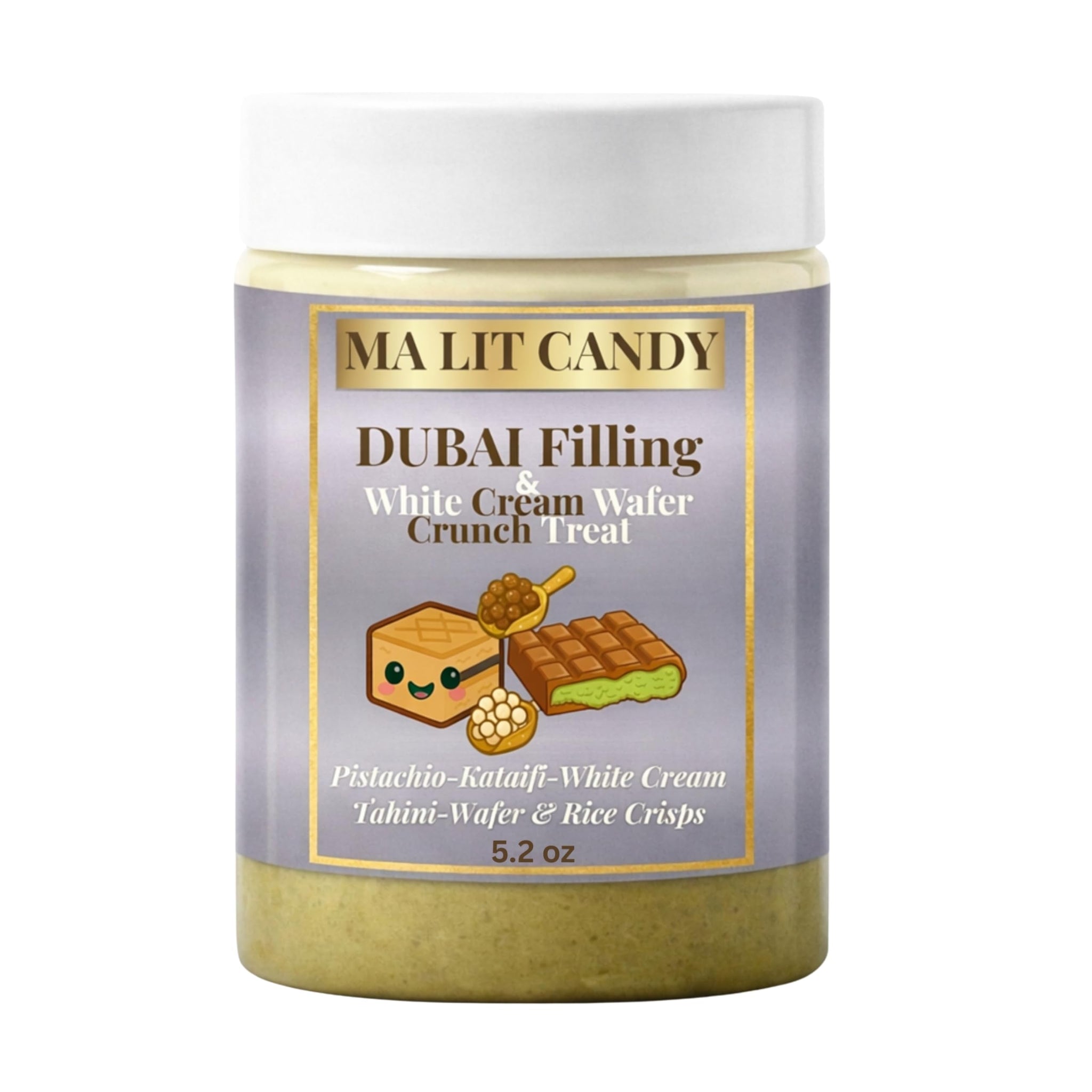 Dubai Chocolate Dessert Jar - Pistachio Kataifi White Cream Crunch with Rice Crisps - 5.2 oz - MA LIT CANDY Layered Dubai Chocolate Treat Jar - Great