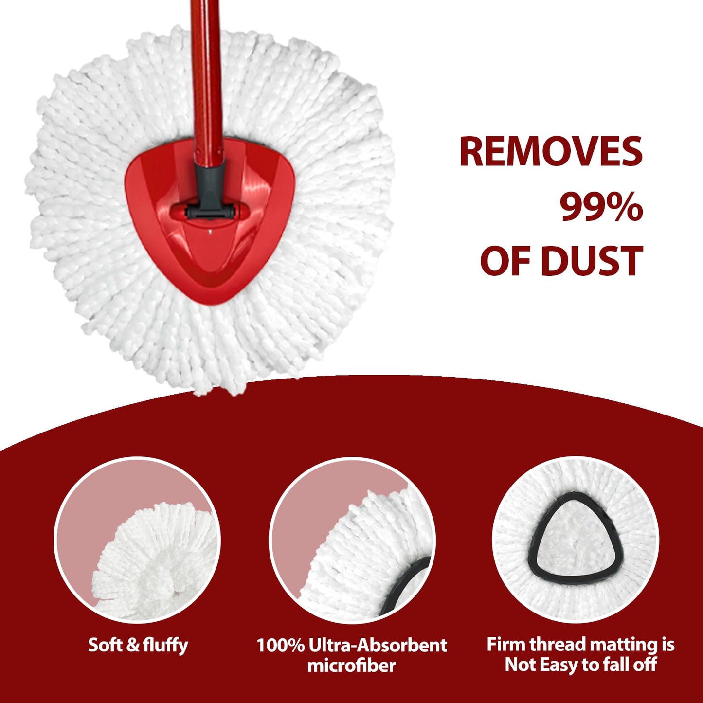Spin Mop Replacement Head for O-Ceda EasyWring 1-Tank System, Microfiber Mop Refills for Home Cleaning, 6 Cedar Mop Replace Heads with 1 Replacement