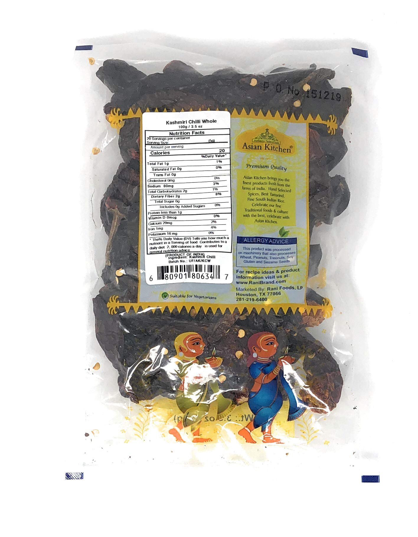Asian Kitchen Kashmiri Chilli Whole, Low Heat Indian Chilli 3.5oz (100g) ~ All Natural | Vegan | Gluten Friendly | NON-GMO | Indian Origin