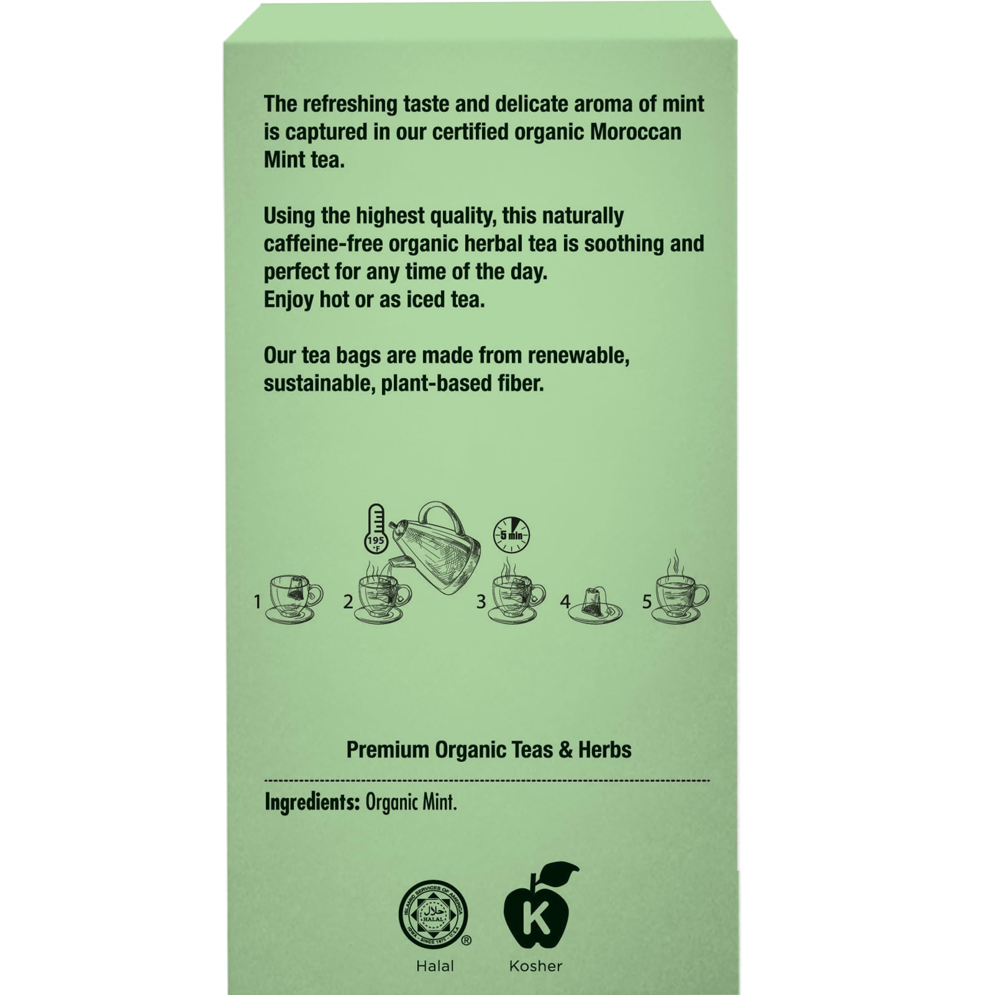 Sadaf Organic Moroccan Mint Tea - Mint Tea Bags - Ideal for Hot or Iced Tea - Organic Herbal Tea - Kosher - 18 Wrapped Tea Bags