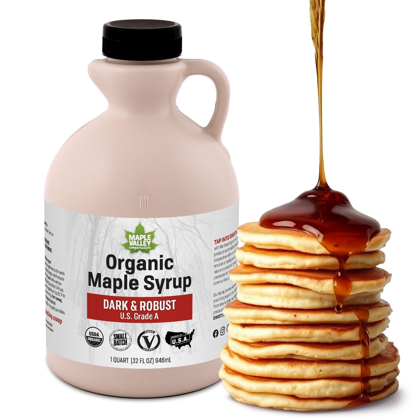 Maple Valley Organic Pure Maple Syrup, Dark & Robust Better Than Pancake Syrup, Use for Coffee or All-Natural Sugar Substitute in Cooking and Baking